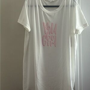 LuLaRoe White Tee with Pink Text